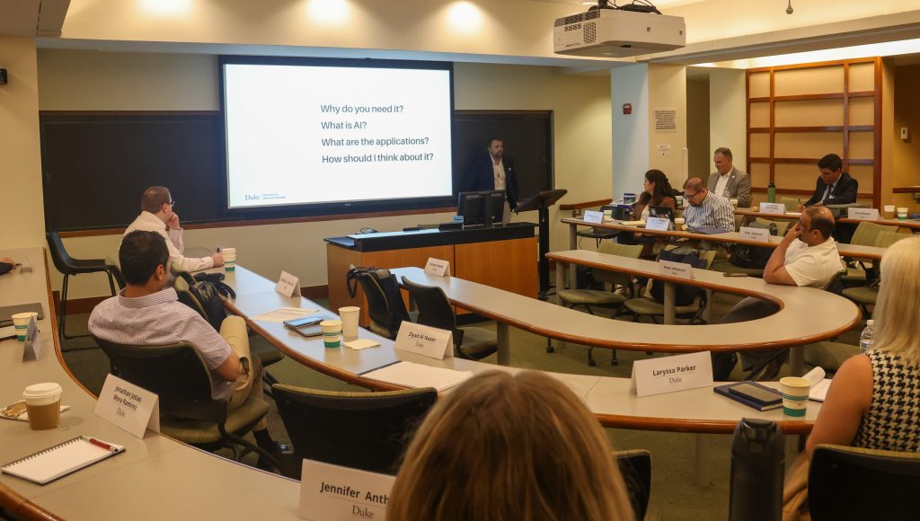 Classroom with program participants listening to a presentation